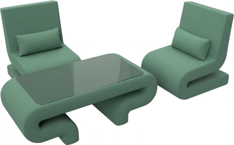 Набор Волна-3 (стол, 2 кресла) (Зеленый/Рогожка) Лига Диванов арт.125333