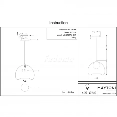 Подвесной светильник Maytoni Polly MOD542PL-01G