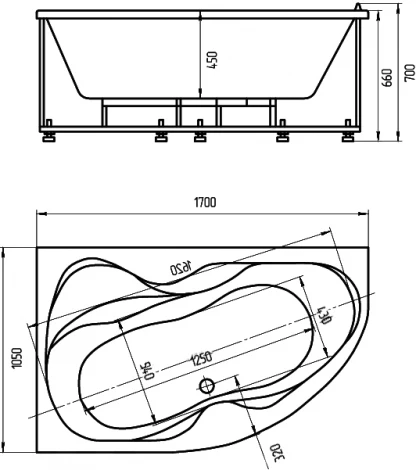 Акриловая ванна Акватек Вега 170 L, с фронтальным экраном