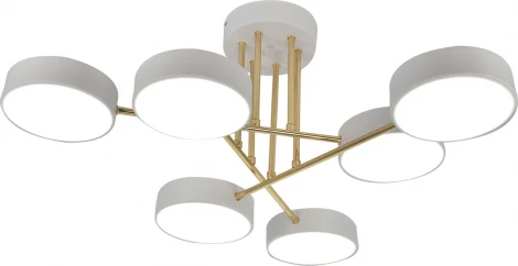 Потолочная люстра на штанге с таймером Escada Rune 10262/6LED 78Вт, с ПДУ, металл/акрил, белый/золото (220V)