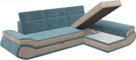 Диван угловой Лига-032 правый угол (Бирюзовый,Бежевый/Велюр) Лига Диванов арт.121644