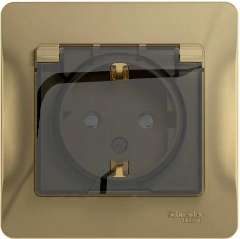 Розетка встраиваемая с заземлением, шторками и крышкой (титан) IP44 Systeme Electric Glossa GSL000448