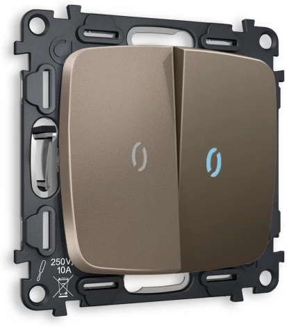 Комплект механизма Ambrella Volt 2-клавишного выключателя с подсветкой 10000K OMEGA MO634020 Темная бронза матовый QUANT