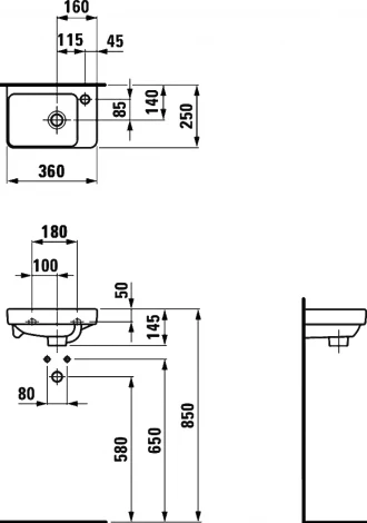Рукомойник Laufen Pro S 8.1596.0.000.104.1 асимметричный