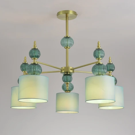 Потолочная люстра на штанге Lumion Mikimito 8419/5 бронза/зеленый, металл/текстиль E27 5*40W 220V