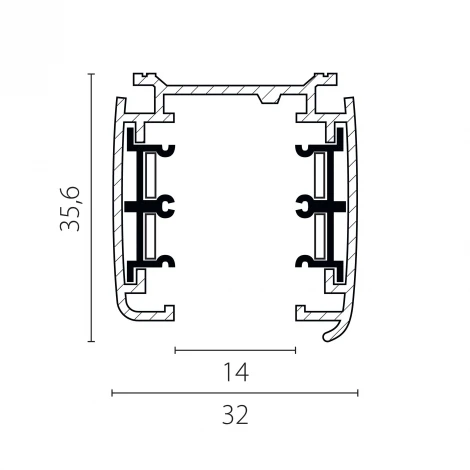 Шинопровод трехфазный накладной четырехконтактный Lightstar Quattro 504028-F 2 метра 220V стыковочными пазами (плоские медные жилы)