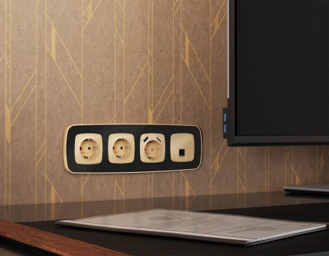 Комплект механизма Ethernet RJ-45 розетки экранированной с автоматической защитной шторкой встраиваемый (шампань) Ambrella Volt QUANT MO612005