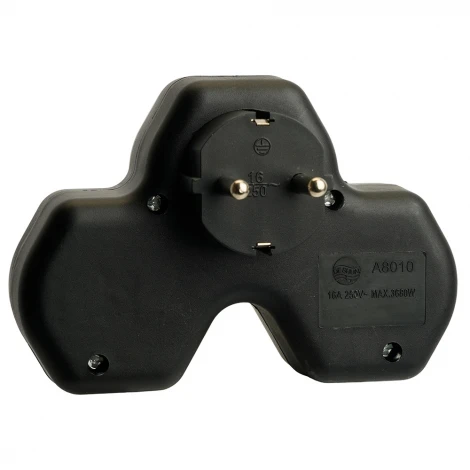 Разветвитель сетевой 3-х местный с заземлением (черный) Stekker 50108