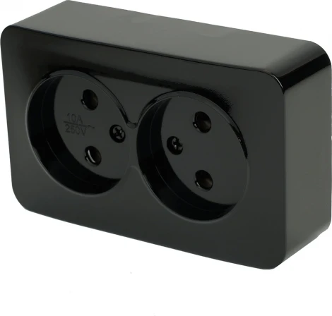 Розетка двойная без заземления (черный) Stekker София 49315