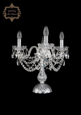 Интерьерная настольная лампа Art Classic 12.11 12.11.3.141-37.Gd.Sp (220V, хрусталь, подвески, подсвечник, свеча)