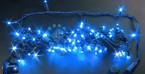 Гирлянда светодиодная синяя с мерцанием 24B, 100 LED, провод черный, IP54 RL-S10CF-24V-B/B Rich LED