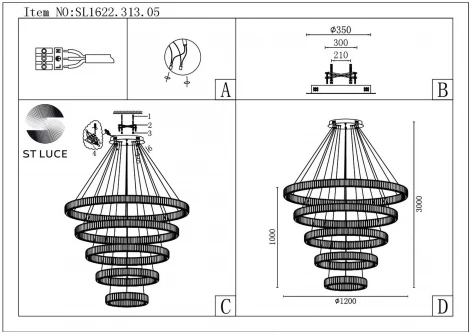 Подвесная люстра ярусная Tivoli SL1622.313.05 ST Luce (LED, 220V, на тросе, кольцо)