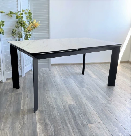 Стол CREMONA 140 KL-99 Белый мрамор матовый, итальянская керамика / черный каркас М-City