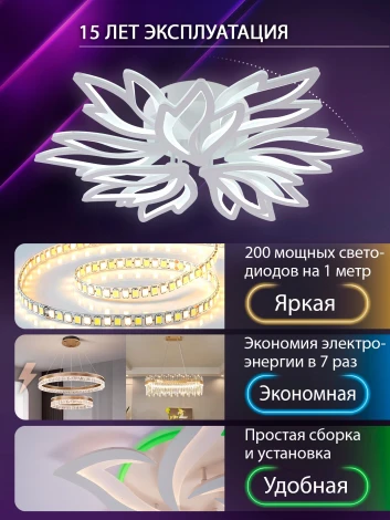 Потолочная люстра светодиодная с пультом ДУ 180W, белый, LED Natali Kovaltseva Rif LED LAMPS 81118/7C