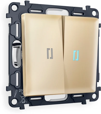 Комплект механизма Ambrella Volt 2-клавишного проходного выключателя с подсветкой 10000K ALFA MA604040 Шампань QUANT