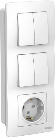 Розетка встраиваемая с заземлением с двумя двухклавишными выключателями (белый) Systeme Electric Blanca BLNBS102201