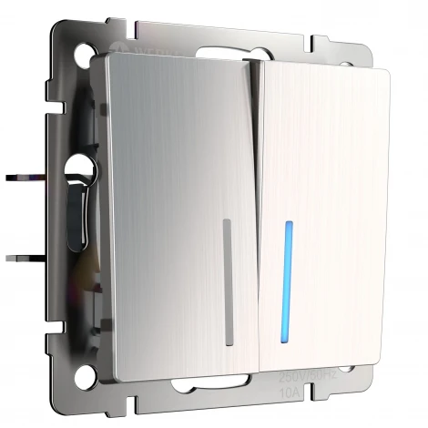 Выключатель двухклавишный проходной с подсветкой (глянцевый никель) Werkel W1122102 (a051088)