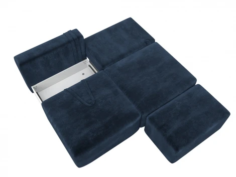 Диван прямой модульный с пуфом Лига-060 НПБ (ЛДСП,Брус,Фанера/Пластик/Велюр/Синий) Лига Диванов 129657