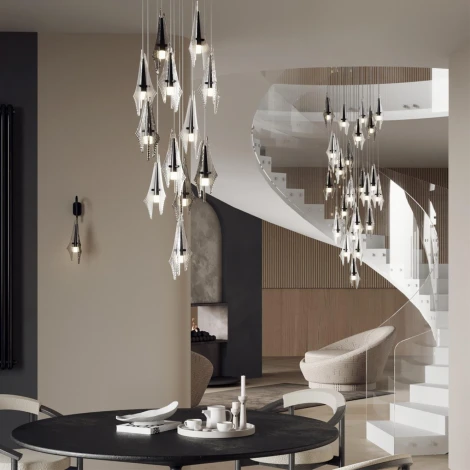 Потолочная каскадная люстра Odeon Light Afalina 5442/137L черный/бел.матовый/прозрачн./дымчатый/металл/стекло LED*137W 3000K (220V, на проводе)