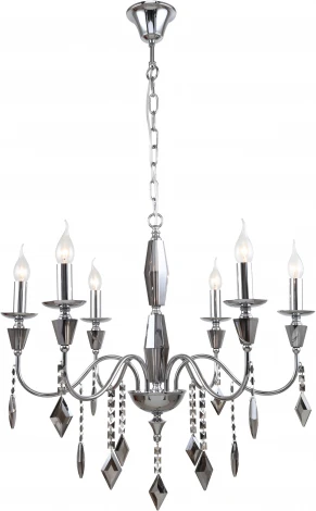 Подвесная люстра Grace 1053/09/06P (220V, хрусталь, подвески, на цепи, подсвечник, свеча, кольцо)