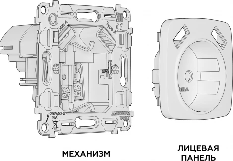 Комплект механизма Ambrella Volt электрической розетки OMEGA MO509010 Сталь матовый 2USB A+A 18W быстрая зарядка с заземлением и шторками 2P+E 16A-250V QUANT