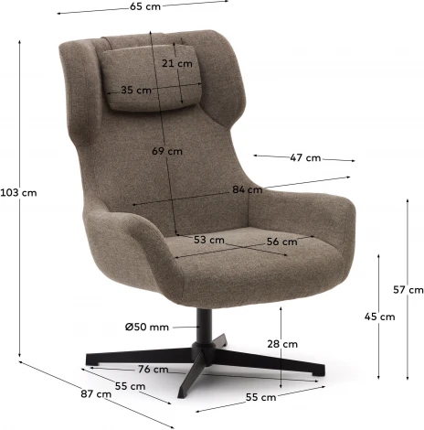 Zalina Вращающееся кресло с подлокотниками из светло-коричневой синели La Forma (ex Julia Grup) арт.178408