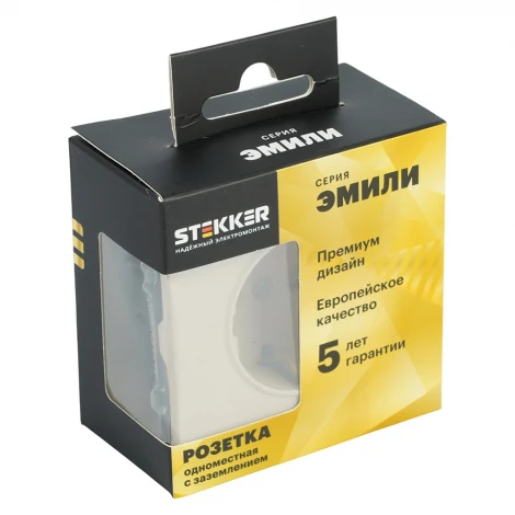 Розетка с заземлением и шторками (кашемир, soft touch) Stekker Эмили 49906