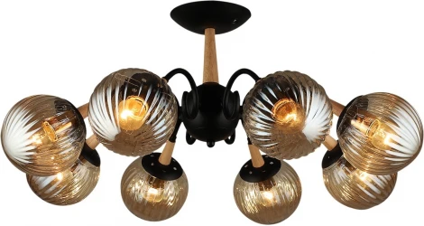 Потолочная люстра на штанге Reluce 04886-0.3-08 BK+WOOD (220V, шар)