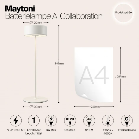 Настольная лампа с аккумулятором Maytoni AI Collaboration MOD229TL-L3W3K2 (регулировка яркости, LED, 220V, выключатель, круглые)