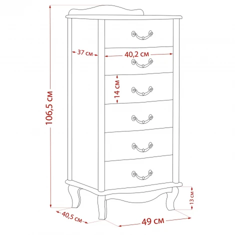 Комод Leset "Джульетта" узкий (6 ящ.)