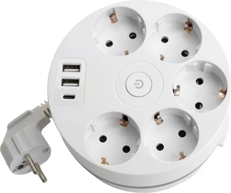 Удлинитель 5-и местный 2,5 метра с заземлением 2хUSB Type A+C Stekker Comfort 49591