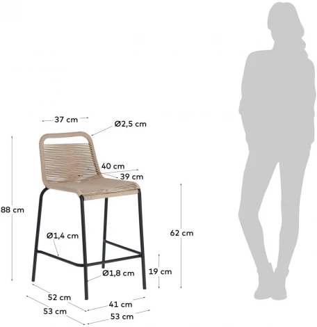 Барный стул La Forma (ex Julia Grup) Lambton (Черный,Бежевый,Коричневый/ Металл,Веревка,Сталь)