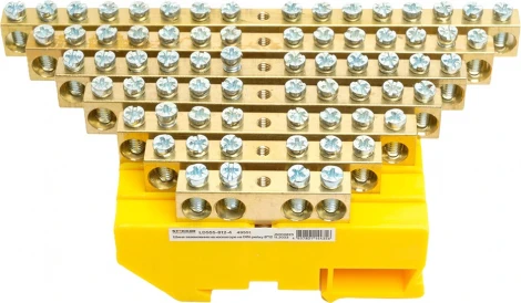 Шина заземления на изоляторе на DIN-рейку 6 выводов (желтый) Stekker 49552