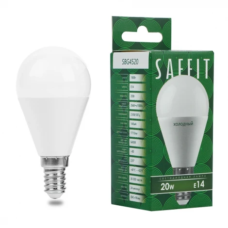 Лампа светодиодная Saffit SBG4520 55280 Шарик E14 20W 230V 6400K