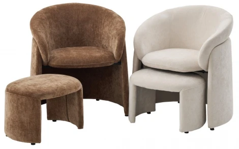 Кресло+оттоманка ХАГ (HUG) AT5139-13 Коричневый, ткань/ каркас металл в обивке, ®DISAUR M-City 64576