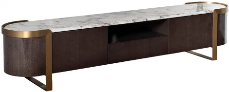 Тумба под телевизор Garda Decor 58DB-TV20047 (Золото/Темное дерево,Белый мрамор)