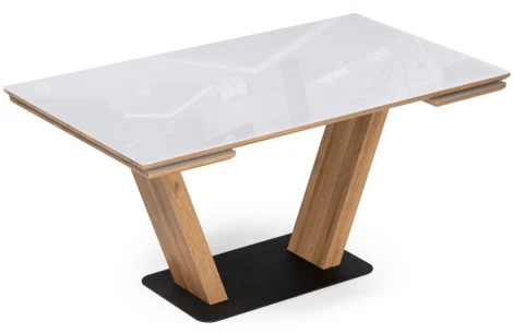 Стол стеклянный Notta Конор 140(200)х80х73 белый / дуб вотан 511147