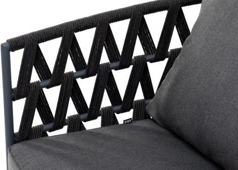 "Диего" диван 2-местный плетеный из роупа, каркас алюминий темно-серый (RAL7024) муар, роуп темно-серый круглый, ткань темно-серая 027 4SIS арт.УТ-00006825