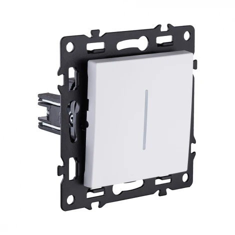 Выключатель кнопочный 1-клавишный 10А/250В с LED подсветкой, белый Kollinger Asthetik AS-012WH