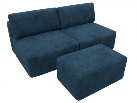 Диван прямой модульный с пуфом Лига-060 НПБ (ЛДСП,Брус,Фанера/Пластик/Велюр/Синий) Лига Диванов 129672