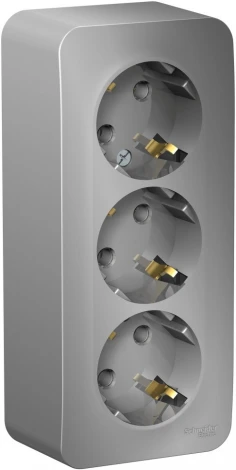 Розетка накладная тройная с заземлением (алюминий) Systeme Electric Blanca BLNRA010313