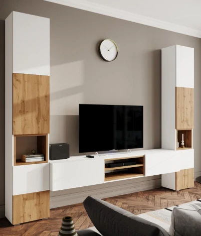 Модульная гостиная Лонгфорд комплектация 1 (Лонгфорд комплектация 1 белый / дуб вотан) Woodville арт.563532