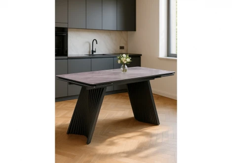 Кухонный стол Notta Вейв 140(200)х80 кристл серый мрамор / черный