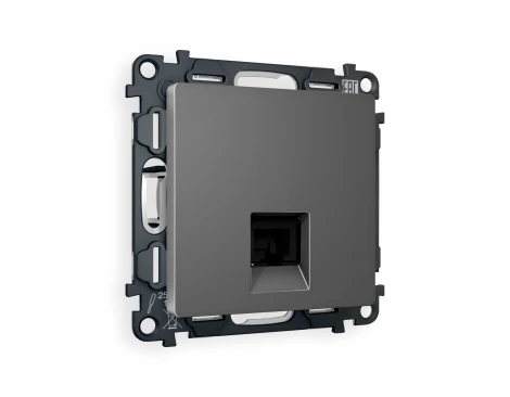 Комплект механизма Ethernet RJ-45 розетки экранированной с автоматической защитной шторкой встраиваемый (антрацит серый) Ambrella Volt QUANT MA662005