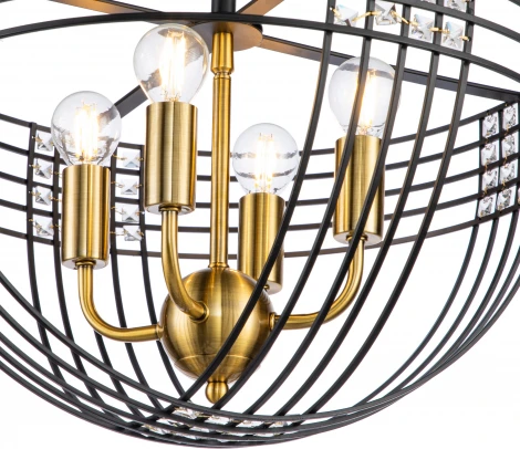 Люстра потолочная на штанге Fresco V000104 (10001/4C Black) (220V, хрусталь, клетка)