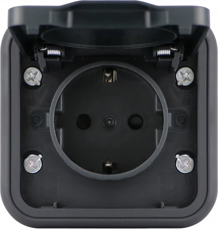 Розетка 1-я с защитной крышкой, 2К+З и шторками, накладная, цвет антрацит IP55 Donel W55 DIP18828