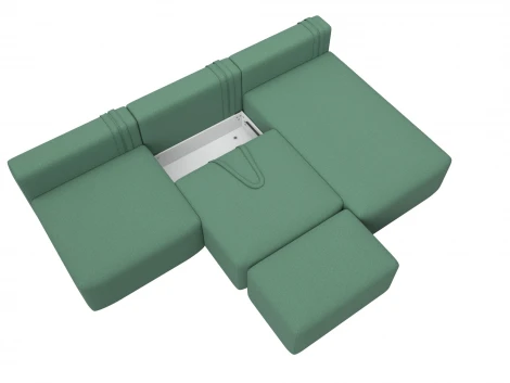 Диван угловой модульный с пуфом Лига-060 НПБ Лонг угол универсальный (ЛДСП,Брус,Фанера/Пластик/Рогожка/Зеленый) Лига Диванов 129722