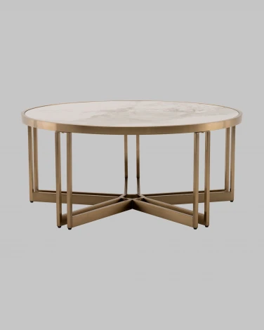 Журнальный столик Stool Group Алиада 90х90 см светлая керамика сталь шампань арт.УТ000040353