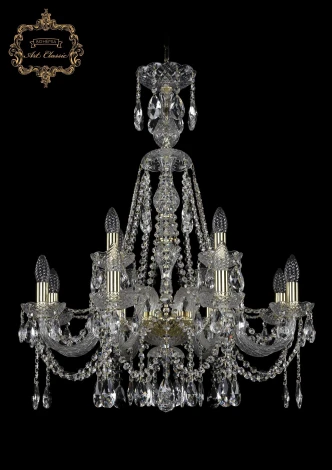 Подвесная люстра Art Classic 11.12 11.12.8+4.240.XL-82.Gd.Sp (220V, хрусталь, на цепи, подсвечник, свеча)