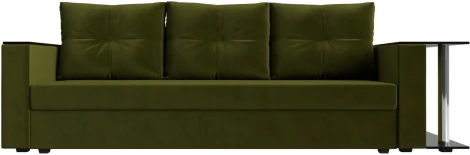 Лига Диванов диван прямой Атланта Лайт со столом справа (Микровельвет/Зеленый)